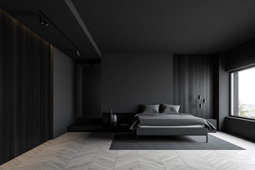 Gray and wooden master bedroom