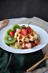 Healthy Breakfast Waffle with Fresh Fruits