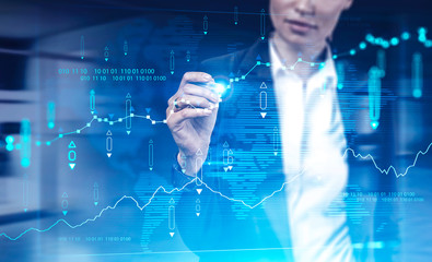 Woman working with chart interface in office