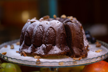Restaurant breakfast menu with various cakes.