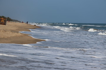 Soft wave of blue ocean on sandy beach.Summer beach and sea,Chennai