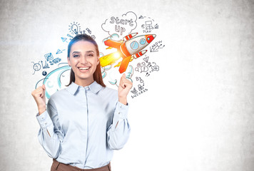 Celebrating young woman and her startup project