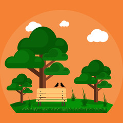 Small Park with Bench and Trees Design Vector