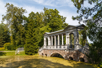 PUSHKIN / RUSSIA - AUGUST 2015: Pseudo antique bridge in Catherine palace park, Pushkin (Tsarskoe...
