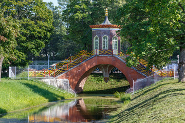 PUSHKIN / RUSSIA - AUGUST 2015: China style bridge in the park, Pushkin (Tsarskoe Selo) town, Russia
