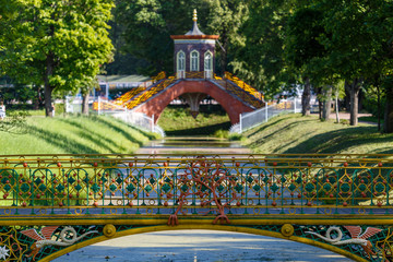 PUSHKIN / RUSSIA - AUGUST 2015: China style bridge in the park, Pushkin (Tsarskoe Selo) town, Russia