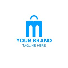 Abstract letter M on shopping bag. Abstract shopping logo. Online shop logo
