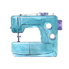Watercolor composition with sewing accessories and attributes. Parts and tools for tailors