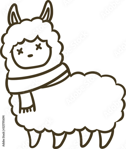 マフラーを巻いたアルパカのイラスト アウトラインのみ 弱り顔 Alpaca Wall Mural Alpa Mocha