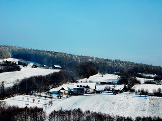 View of snowy village from beautiful western Slovakia