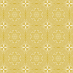 Vector seamless background with traditional greek ornament in gold and white 11