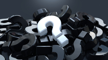 A lot of question mark on a dark background. Question concept. 3D rendering.