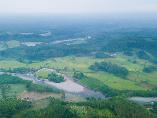 Fototapeta na wymiar aerial view misty morning at rivers