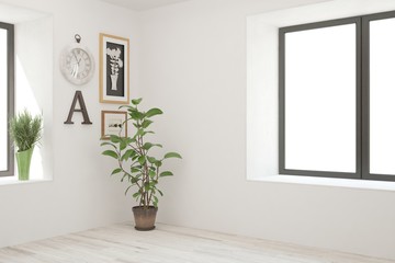 Empty room in white color. Scandinavian interior design. 3D illustration