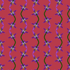 Endless vector pattern of blooming banana. Exotic inflorescence. Tropical abstraction on a coral background. Idea for Wallpaper, cover, design. The Paradise print.