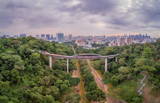 Apr 09/2019 Early morning at Henderson Waves bridge - aerial view, Singapore