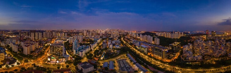 Naklejka na ściany i meble Mar 28/2019 Singapore in blue hour look from Block 119 HDB Bukit Merah 