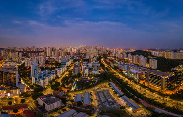 Fototapeta na wymiar Mar 28/2019 Singapore in blue hour look from Block 119 HDB Bukit Merah 