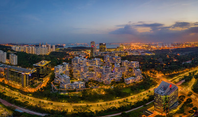 Mar 28/2019 aerial view of AYE highway during sunset over look to Singapore