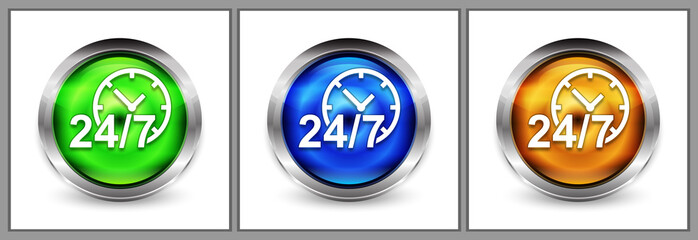 24/7 clock icon modern eyeball round button set illustration