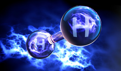 Stilisiertes Wasserstoff-Molekül mit Elektrizität