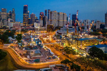 Fototapeta na wymiar Panorama view of a residential area during sunset, Singapore southern centre, overlook the central CBD