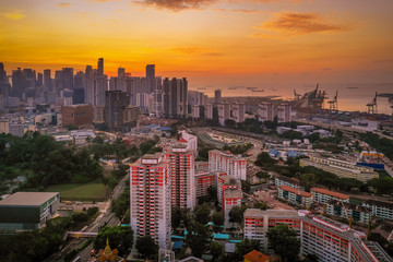 Fototapeta na wymiar Panorama view of a residential area during sunset, Singapore southern centre, overlook the central CBD