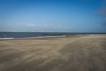 Beach of Breskens and Vlissingen on the other side. Zeeland, The Netherlands