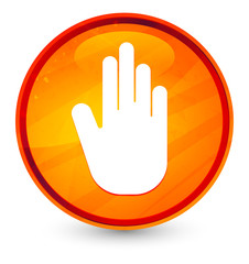 Stop hand icon glassy orange round button illustration