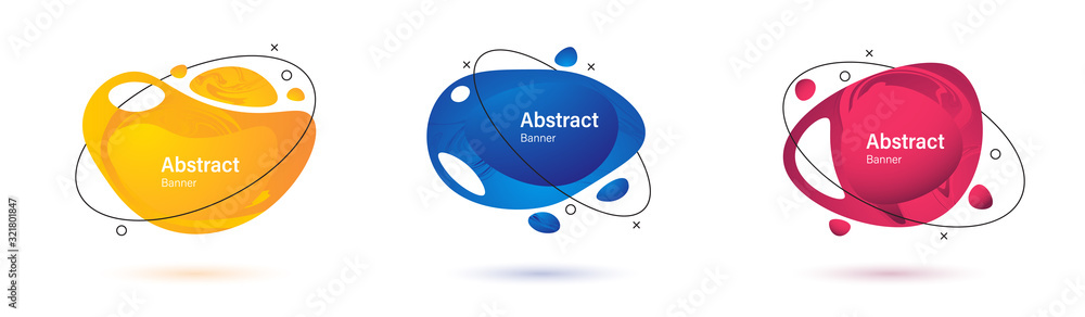 Poster set of amoeba shapes. abstract liquid elements.