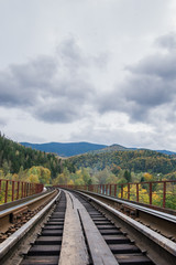 railroad in the mountains in the forest on a journey in nature