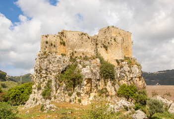 Fototapeta na wymiar Hamat, Lebanon - built in the 17th century to guard the route from Tripoli to Beirut, the Mseilha Fort is a wonderful fortification built on a long, narrow limestone rock near the Nahr el-Jawz River