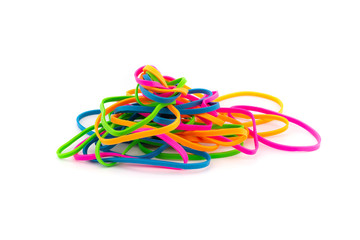 Pile of colorful rubber bands isolated on white