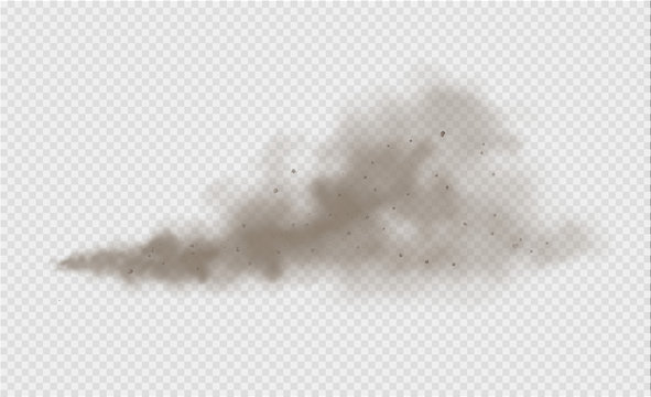 Dust Cloud, Sand Storm, Powder Spray On Transparent Background. Desert Wind With Cloud Of Dust And Sand. Realistic Vector Illustration.