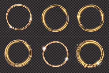 Bright halo. Set of abstract glowing circles. Light optical effect halo on transparent background. Vector illustration, eps10