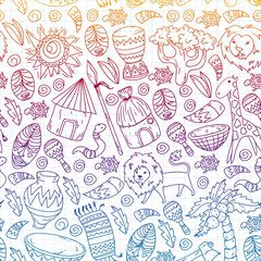 African pattern with tribal elements and animals