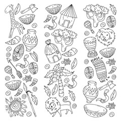 Vector pattern kids fabric, textile, nursery wallpaper. African pattern with tribal elements and animals for little children.