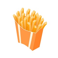 isometric illustration of french fries takeaway box package