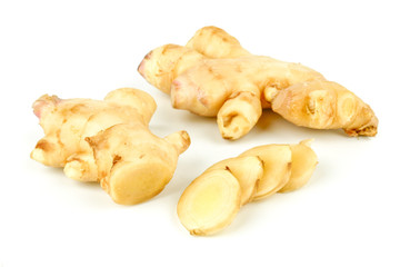Fresh ginger root or rhizome isolated on white background, Ingredients of herbs for healing and healthy food or Natural therapy concept