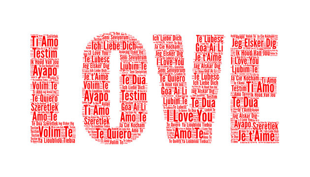 I Love you in different languages word cloud