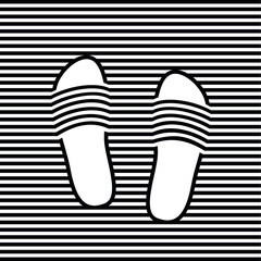 Female black and white slippers on a striped background. vector illustration.