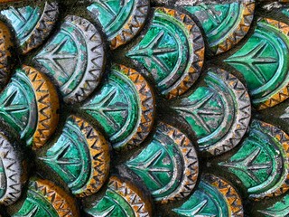 Green tiles on stairs at Doi Suthep Chiang Mai, Thailand