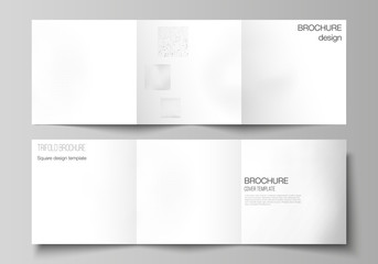Fototapeta premium Vector layout of square covers design templates for trifold brochure, flyer, cover design, book design, brochure cover. Halftone effect decoration with dots. Dotted pattern for grunge style decoration
