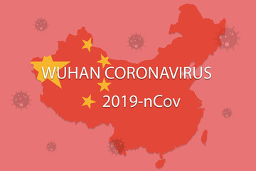 Chinese Novel coronavirus - 2019-nCoV or WUHAN virus concept with CORONAVIRUS text on Chinese map with red background.