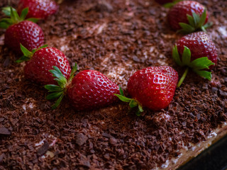 sommerlicher Schokoladenkuchen mit frischen Erdbeeren