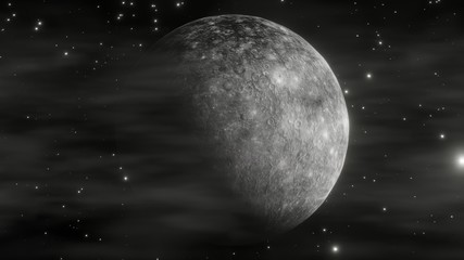 moon in space with stars in the background 3d render