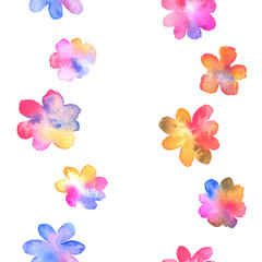 Fototapeta na wymiar Watercolor seamless pattern with hand painted watercolor flowers, bright colors, isolated on an white background. Stock illustration. Fabric wallpaper print texture.