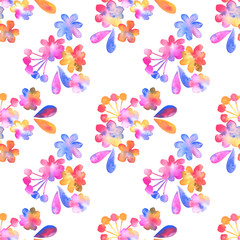 Watercolor seamless pattern with hand painted watercolor flowers, bright colors, isolated on an white background. Stock illustration. Fabric wallpaper print texture.