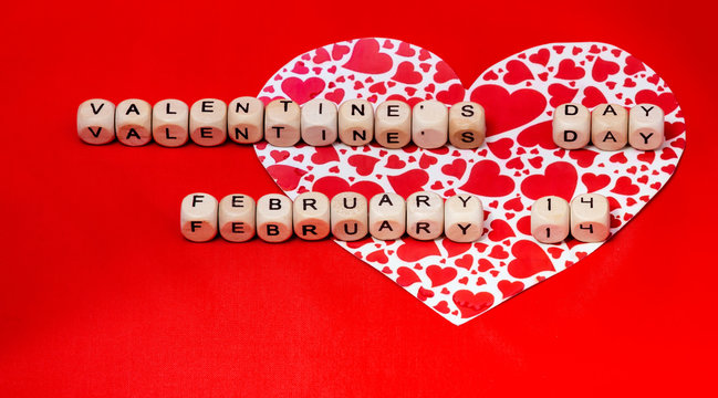 Valentine's Day lettering from cubes, red background