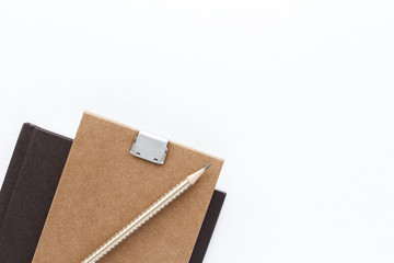 Notepad pencil modern business background with copy space for your text. Top view, flat lay.